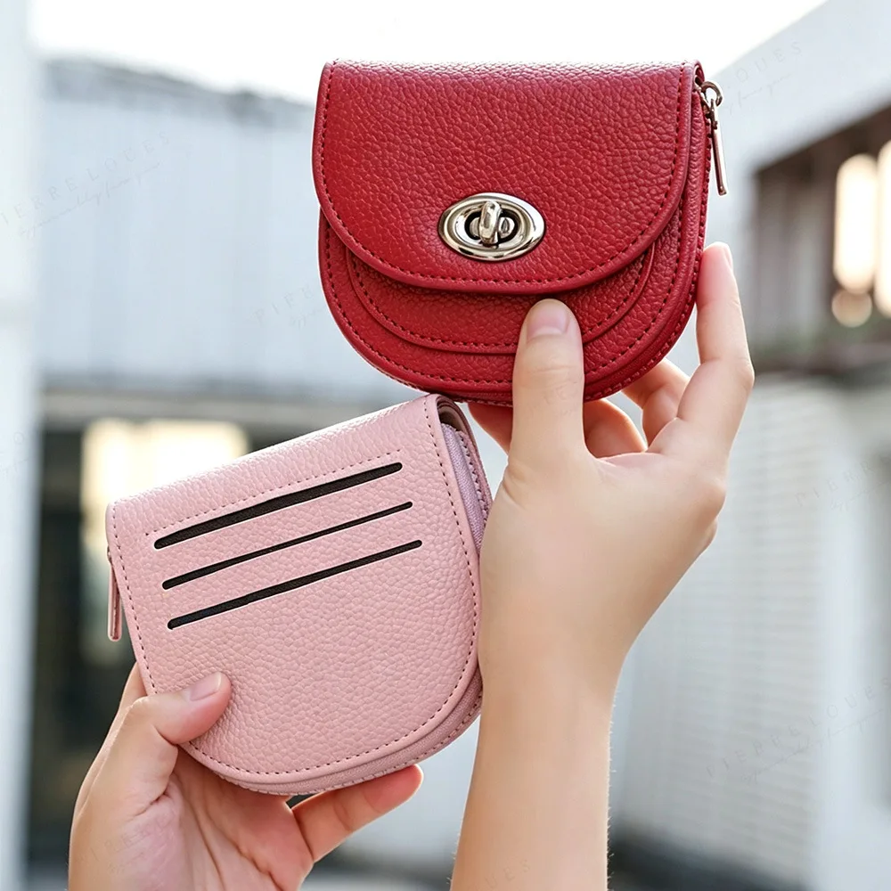Women Pebbled Leather Coin Purse Female Turn Lock Mini Wallet Ladies Casual Small Card Holder Sweet Clutch Bag Daily Pack