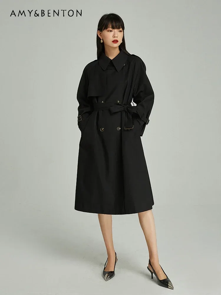 

2024 Autumn New Temperament Classic Commuter Style Slim Casual Mid-calf Trench Coat Women's Graceful Professional Trench Coats