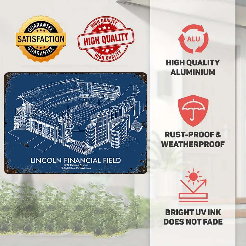 LINCOLN FINANCIAL FIELD Poster Customized Vintage Metal Signs Wall Art Retro Tin Plaque for Decoration Garage Decorations House