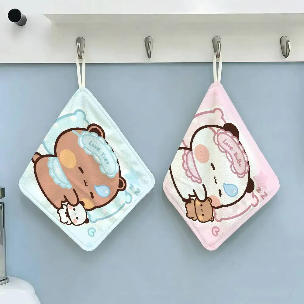 Panda Bubu Brown bear Dudu Polyester Cotton Hand Wiping Towel, Hanging Towel, Quick Dry for Kitchen Bathroom Daily Supplies