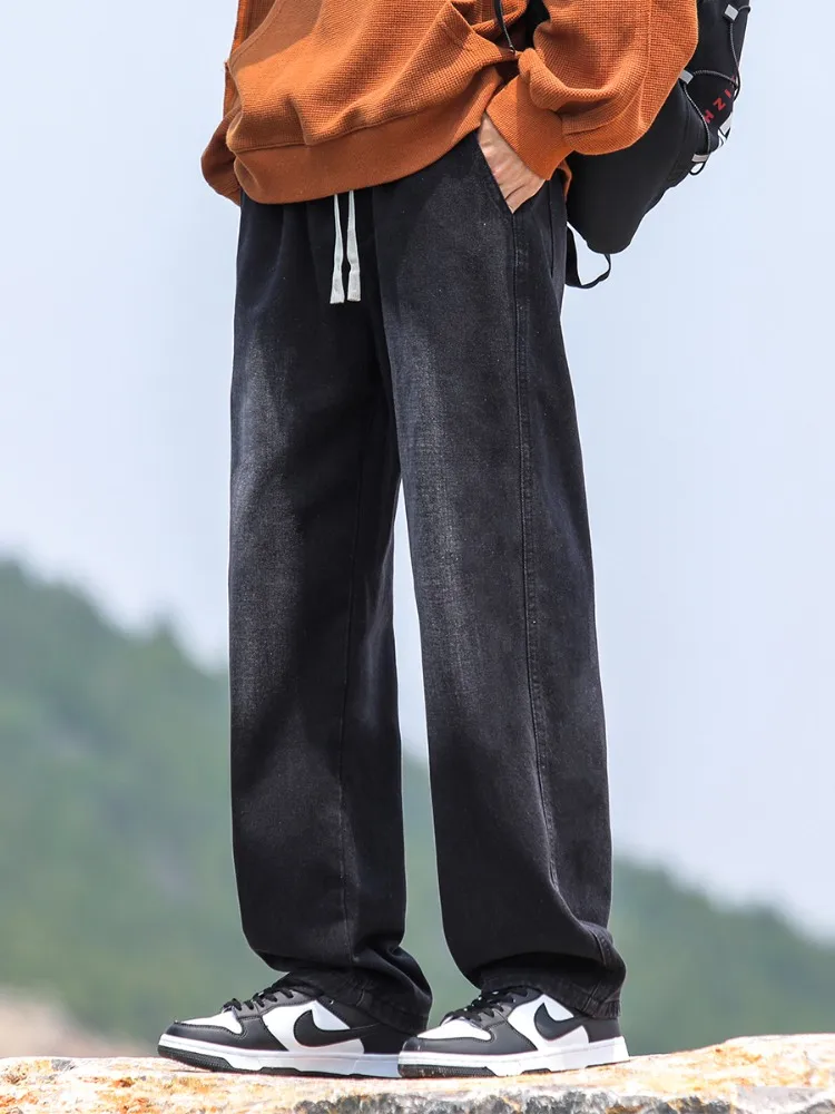 

Мужские джинсы свободного прямого кроя в американском стиле High Street, осенние, молодежные, модные, износостойкие, с эффектом выбеленности