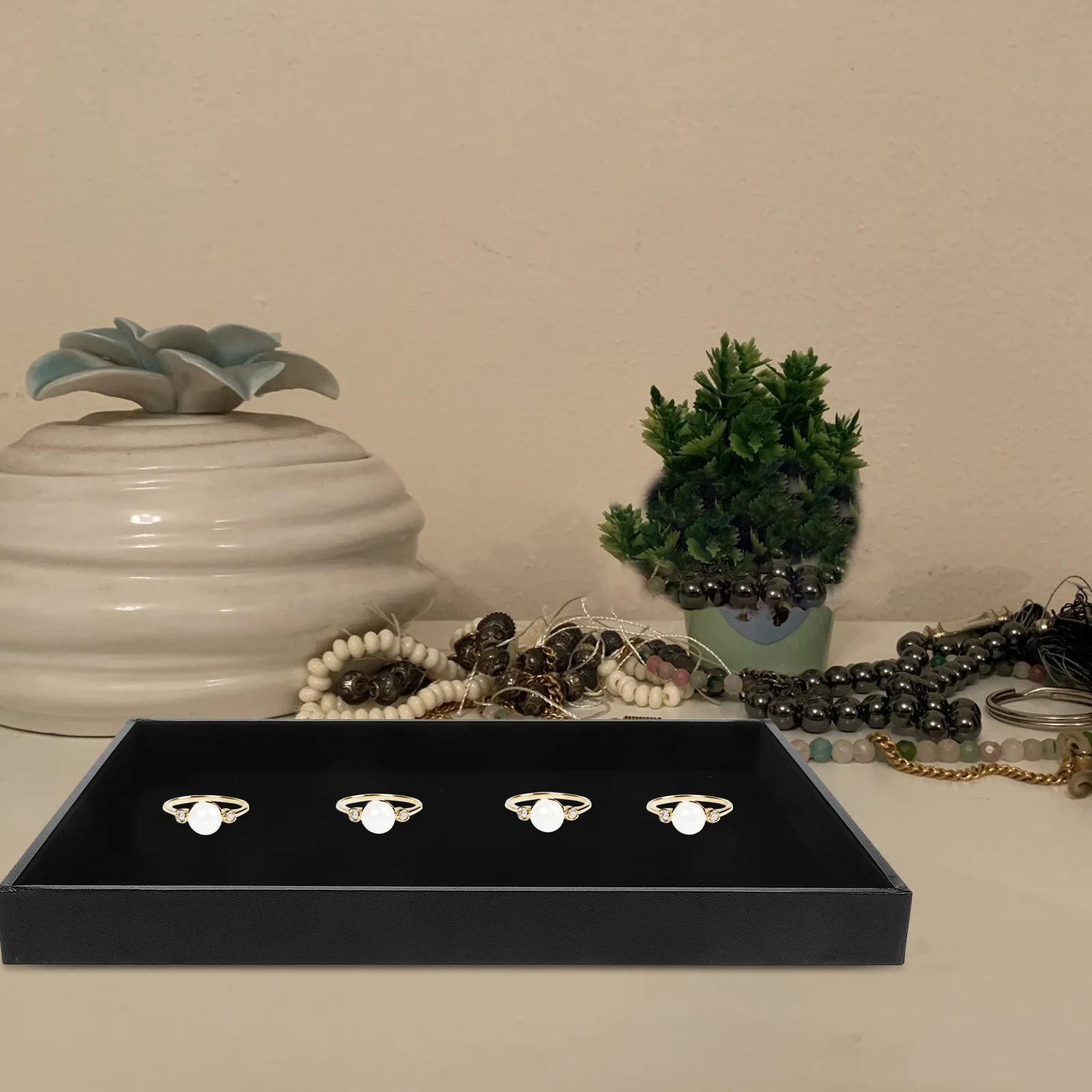 

Black Tray Jewelry Organizer Rustic Ring Earring Holder Storage Box Tabletop Decor Drawer Shelf Accessory Case