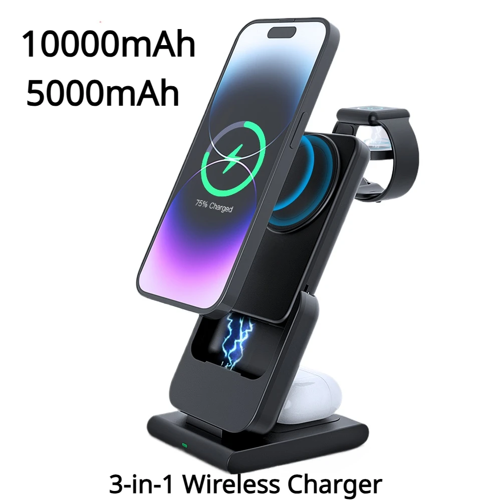 3 in 1 Wireless Charger Magnetic Power Bank 5000Mah for iPhone 15/14/13/12 Pro Max Auxiliary External Battery for Apple Watch