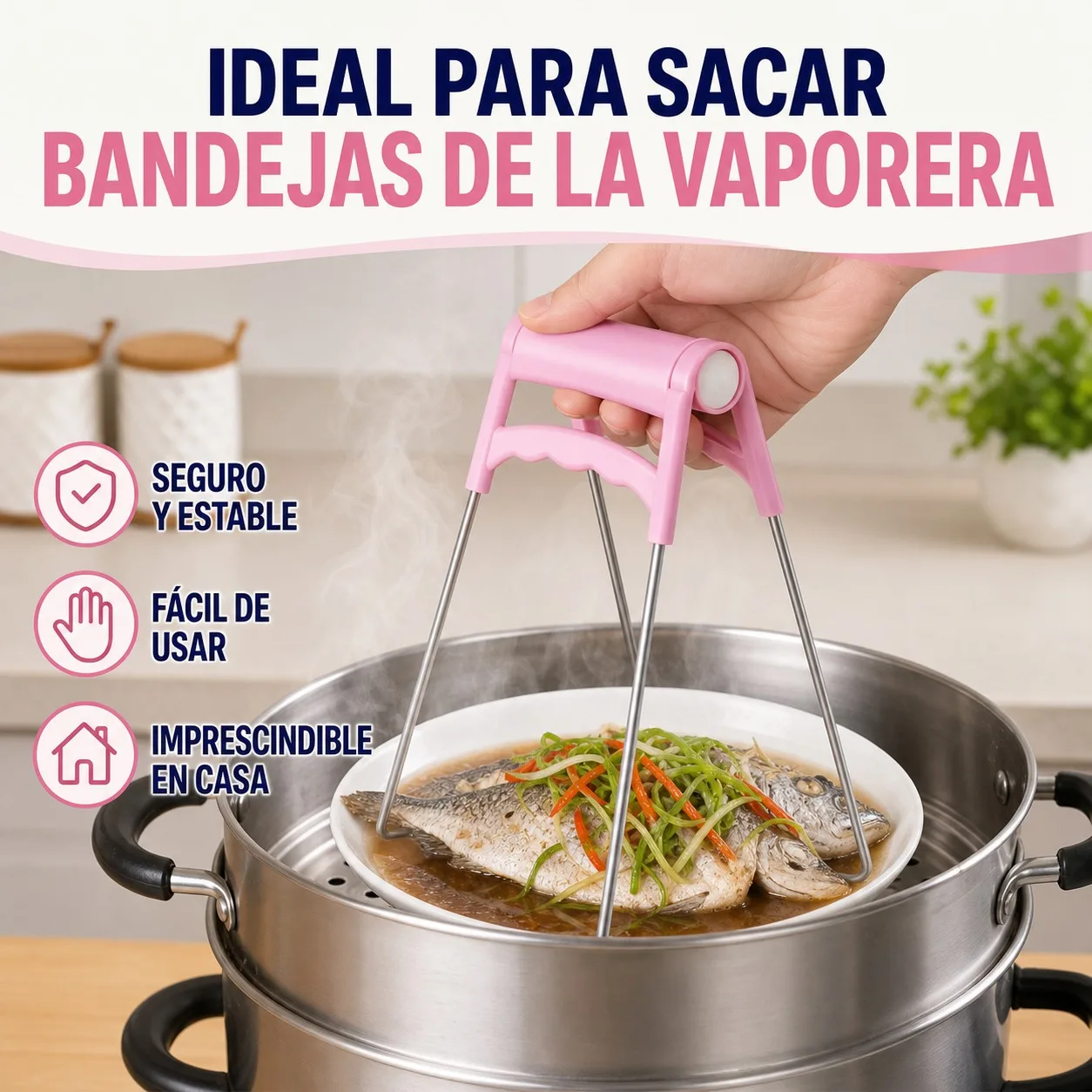Pince en acier inoxydable pour plats chauds et aliments cuits à la vapeur, élévateur de plateau ergonomique anti-brûlure pour four et friteuse à air, ustensile de cuisine sûr 18x8.5x4cm