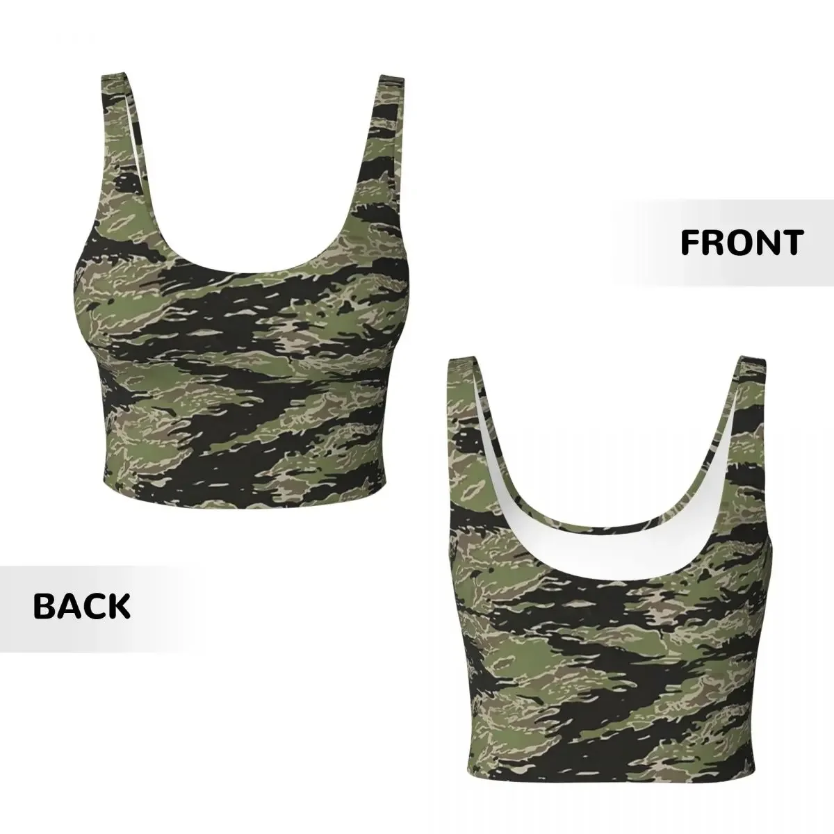 Custom Tiger Stripe Camouflage Military Camo Women Sports Vest Bras Gym Workout High Impact Yoga Crop Tank Top