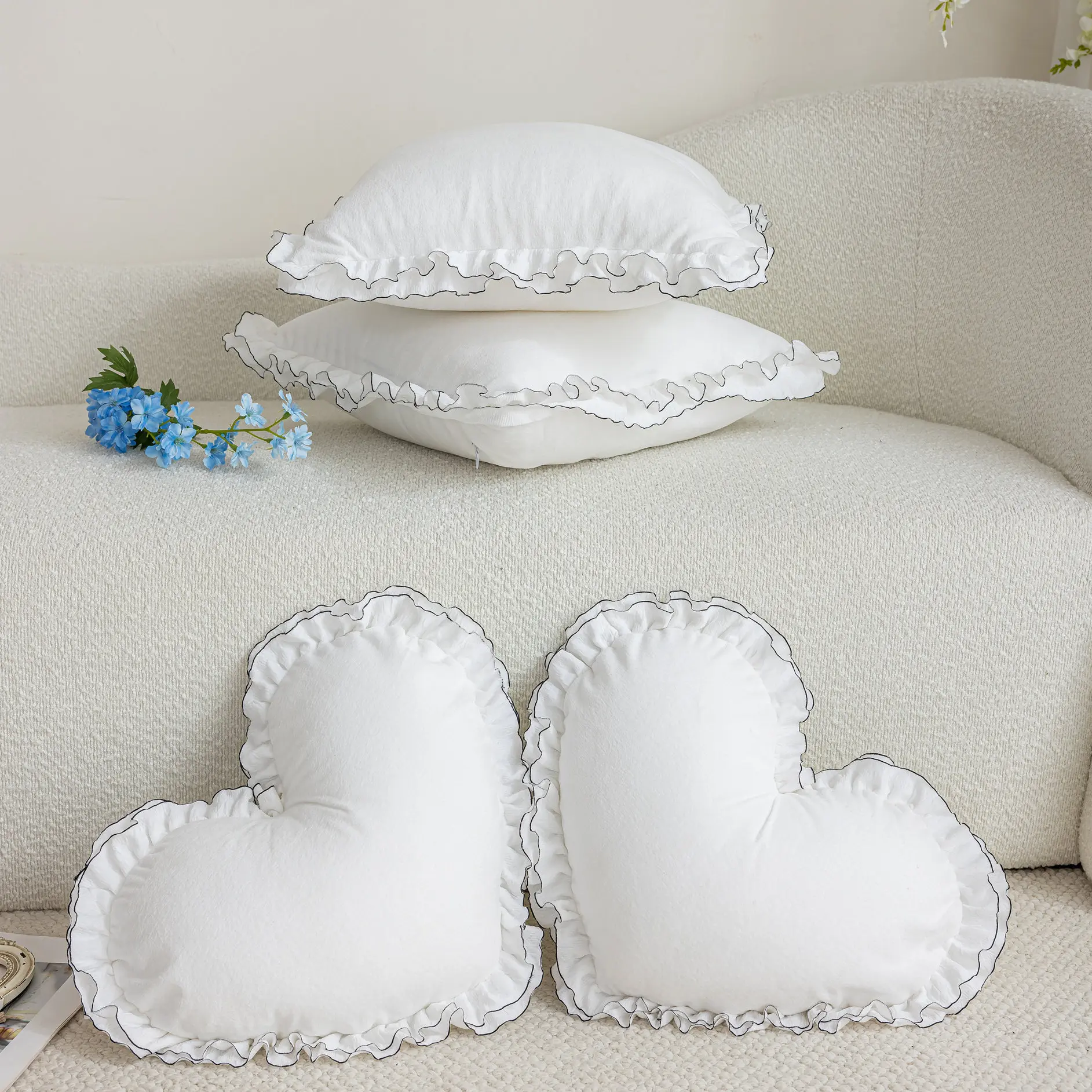 Cute Couple Love Pillowcase White Lace Heart-shaped Cushion Cover Valentine's Day Romantic Home Pillow Covers Decorative Gift