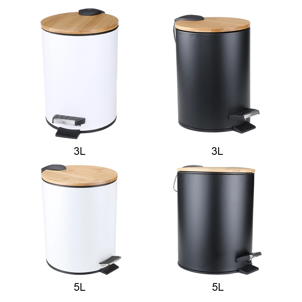 L Durable Garbage Can With Transport Handle - Easy To Clean Soft Closing Bamboo Lid Eco-friendly Detachable Inner Bucket