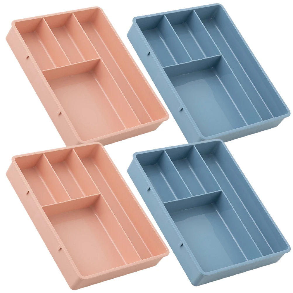 

4pcs Desktop Storage Box Drawer Organizer PP Compartment Design Office Bathroom Makeup Vanity Pen Tool