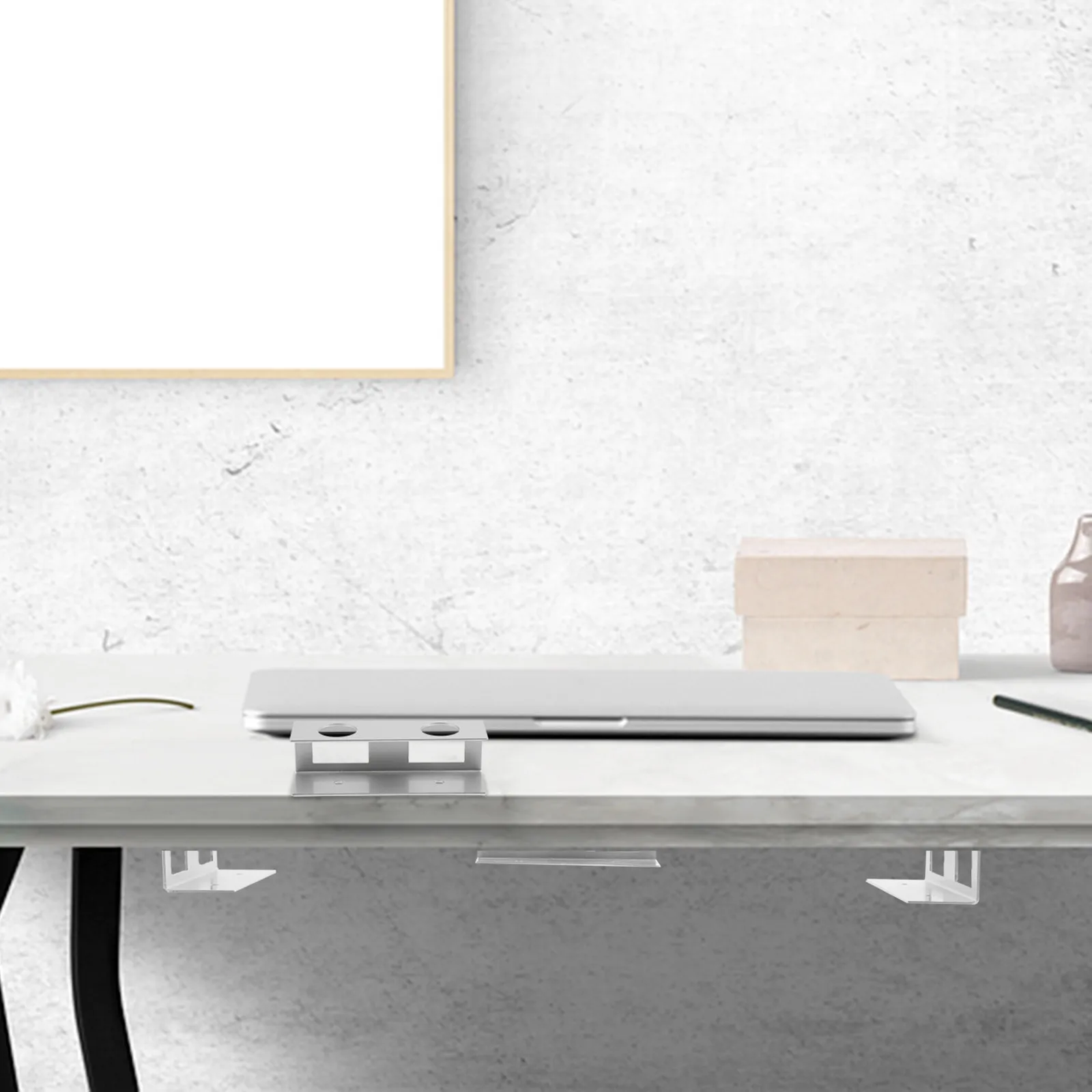 1Set Computer Stand Under Desk Laptop Mount Multi Functional Laptop Holder Bracket Metal Keyboard Shelf Storage Space Saving