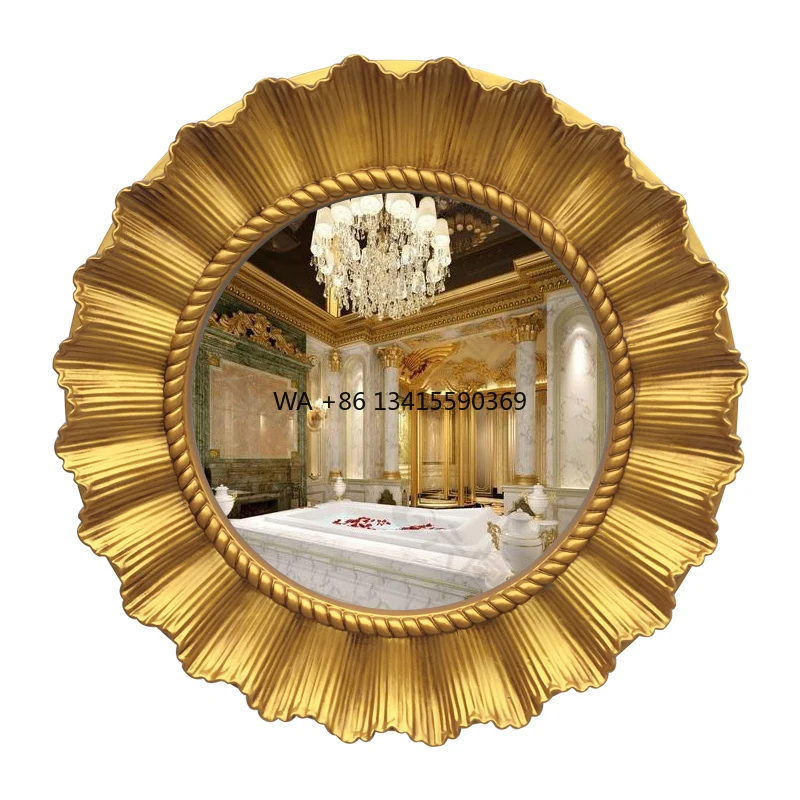 

Baroque Style Wedding and Living Room Wall Mirror Golden Decorative PU Mirror