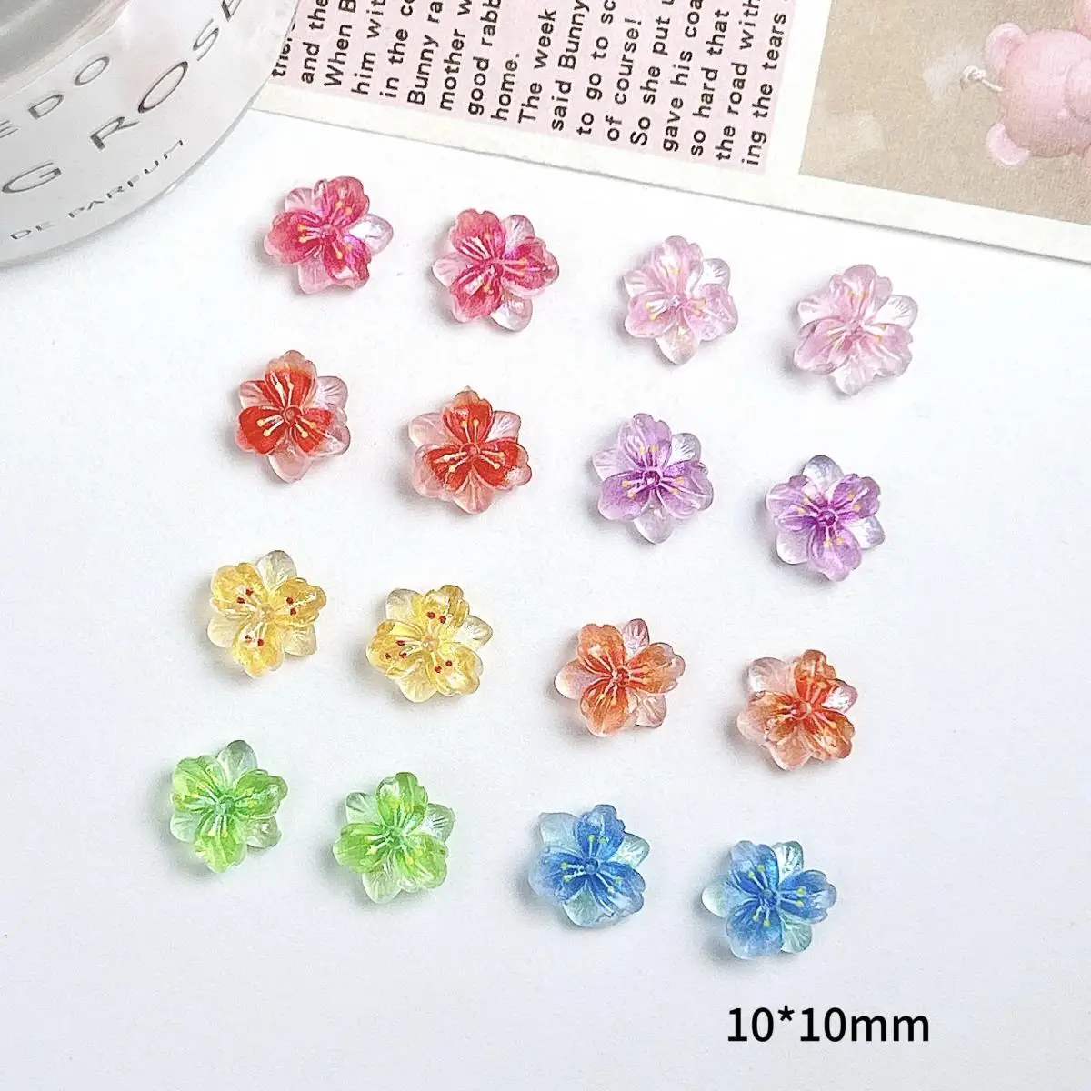 30PCS Minimalist Colorful Simulated Flowers Nail Art Decorations 3D Ice Transparent Three-petal Flowers Resin Nail Charms DIY