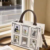 Bolso de Diseñador Vintage y de Lujo, Bolso Tote Popular y Moderno de Gran Capacidad con Delicado Bordado de Gato para Mujer