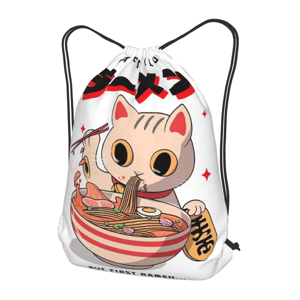 Cat Neko Ramen Japanese Backpacks Fashion Drawstring Bags Shoes Bag Book Bags for Man Woman School