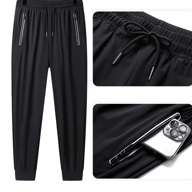 

New Summer Ice Silk Elastic Pants for Men's Thin Comfortable Loose Trendy Outdoor Sports Fitness Running and Casual Pants ﻿