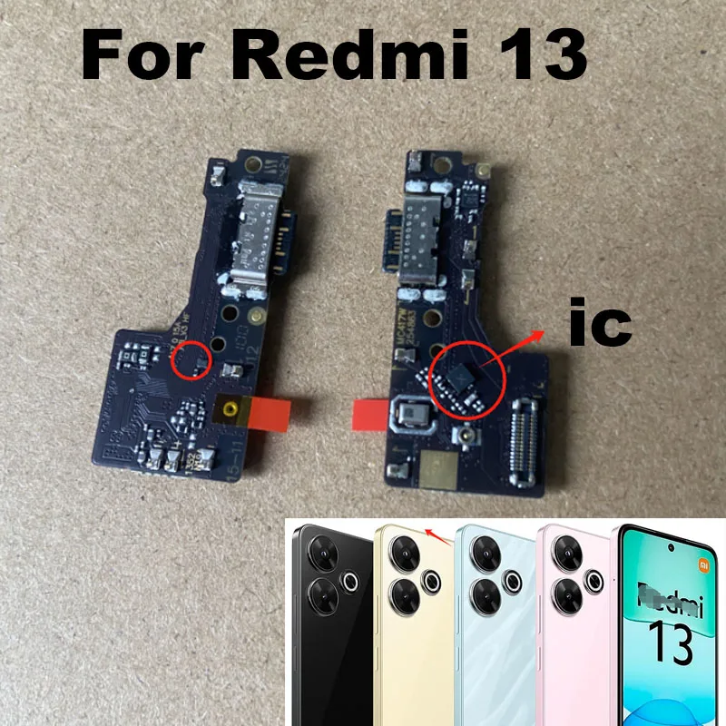 For Xiaomi Redmi 13 USB Charging Dock Port Mic Microphone Fast Connector Board Flex Cable With IC Repair Parts