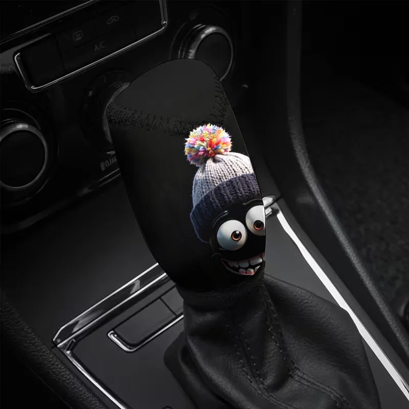 1pc, Quirky Big-Eyed Smiley Face Character Printed Gear Shift Dust Cover, Suitable For Various Car Models, Personalized Gear Shi