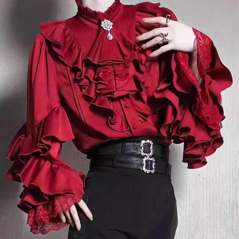 Japanese Y2k Lolita Style Shirts Women Sweet Elegant Ruffle Solid Color Long Sleeves Blouses Victorian Gothic Vinatge Loose Tops