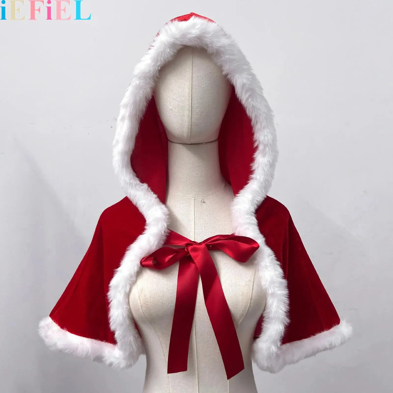 

Women Christmas Hooded Shawl Cloak Cape Santa Claus Cape Xmas Cosplay Costume Accessories