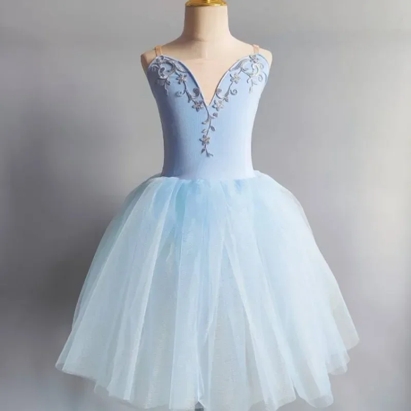 Sky Blue Ballet Tutu Skirt Women Dress Long Vestidos For Girls Performance Clothing Swan Belly Dance Skirts Balet Dress Girl