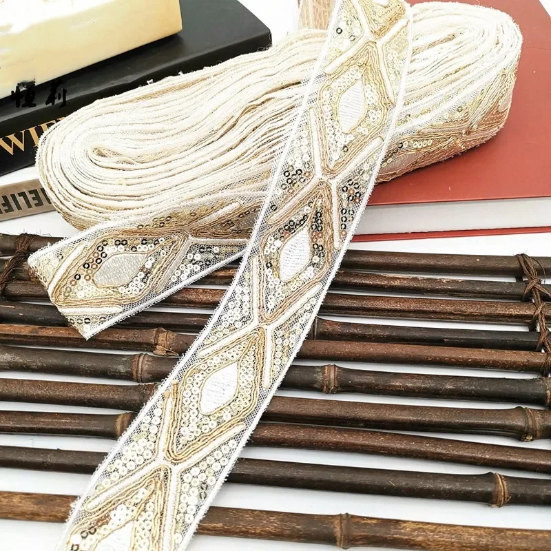 1 Yards Sequin Lace Trims Floral  Ribbon  Bridal DIY Sewing  for Dress Decoration Craft Garment Accessories