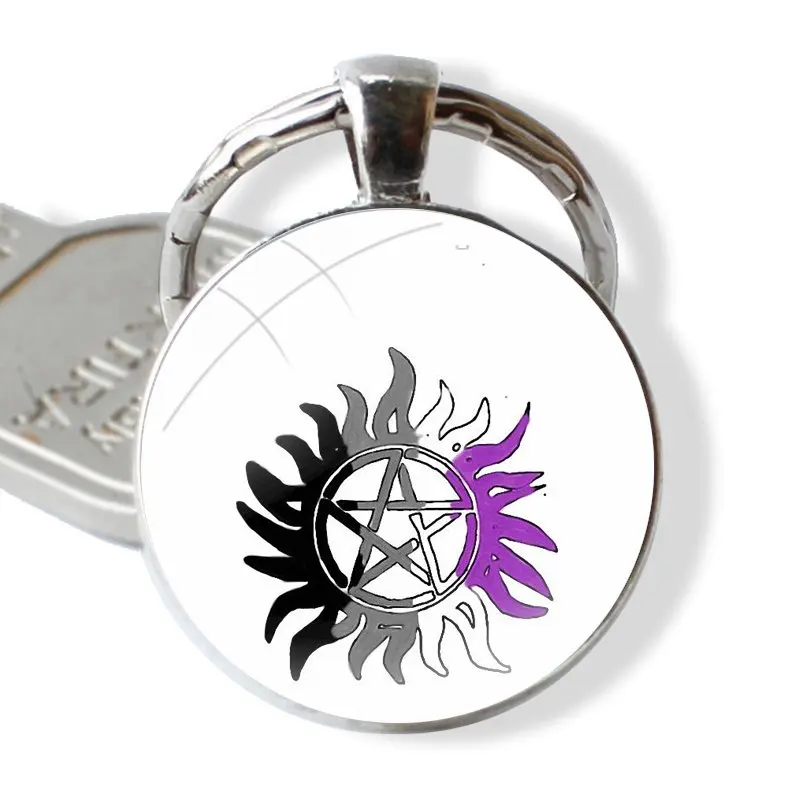 Bisexual Pride Anti Possession Symbol Keychain Handmade Glass Cabochon Key Ring Holder Pendant Key Chains