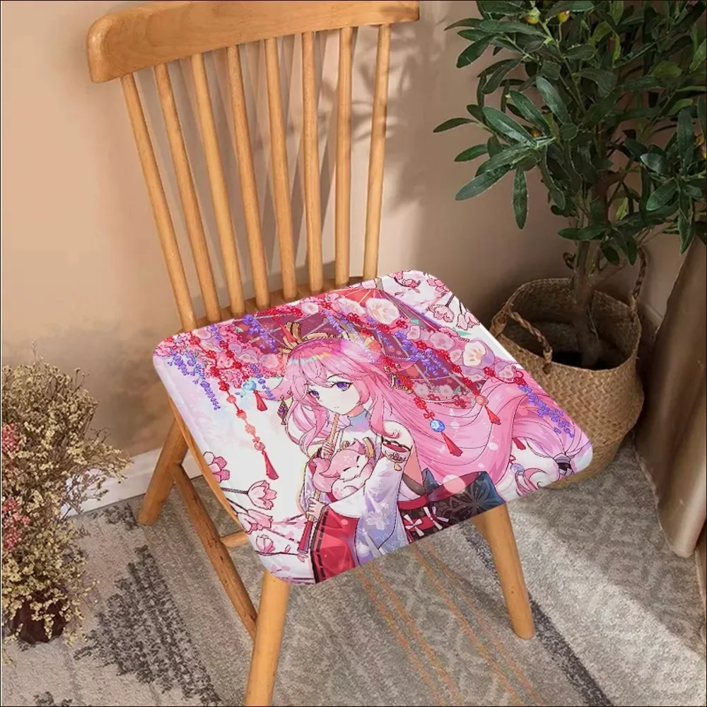 Genshin Impact Yae Miko Cushion Mat Nordic Printing Chair Cushion Soft Office Car Seat Comfort Breathable 45x45cm Sofa Cushion