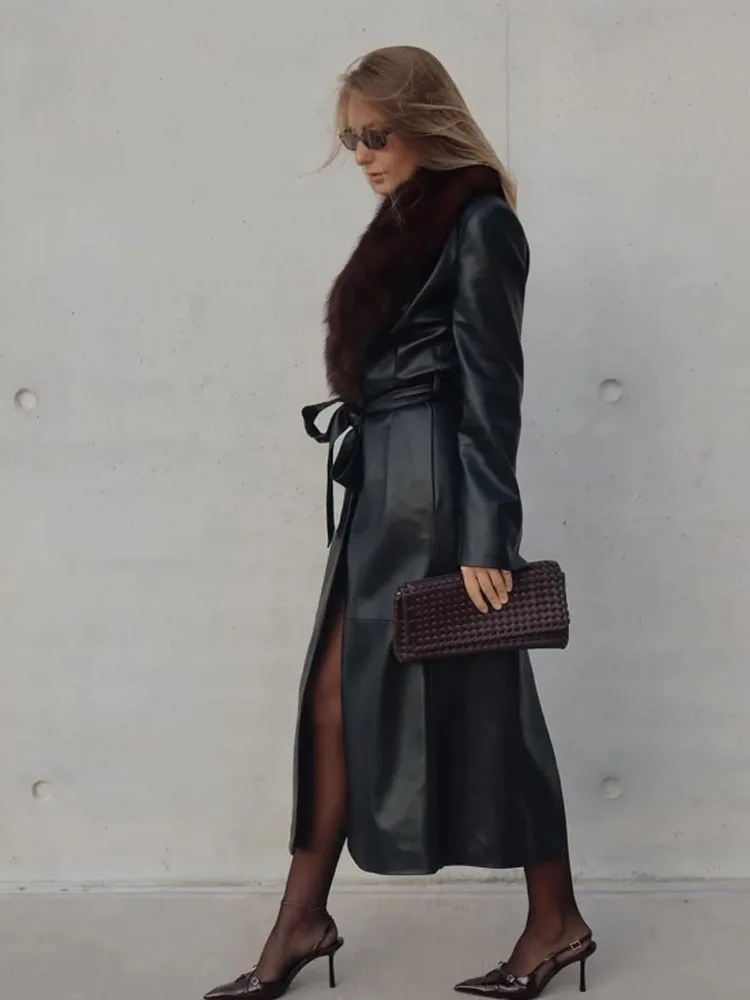 HH Women Winter Coat Fur Turn-Down Collar Long Sleeves Lace-Up Decoration Single Breasted Loose Jackets Female Chic Warm Jackets