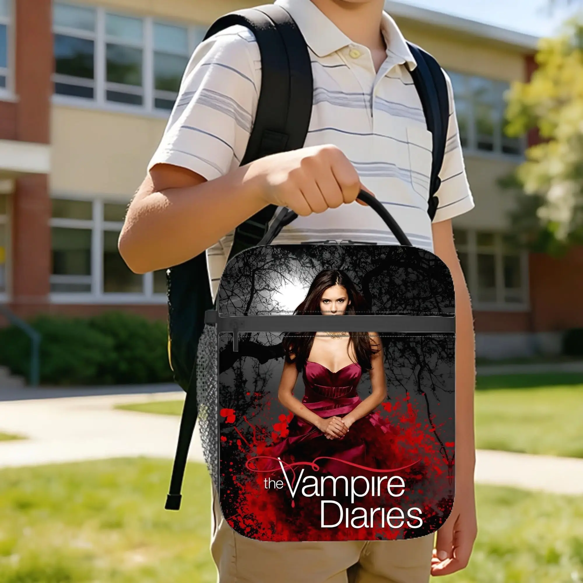 The Vampire Diaries Elena Gilbert Insulated Lunch Bag Portable Horror Movie Meal Container Cooler Bag Tote Lunch Box Office