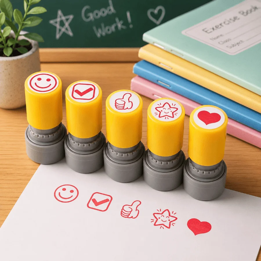 5pcs self printed teacher seals, suitable for homework correction and classroom feedback, used for learning materials