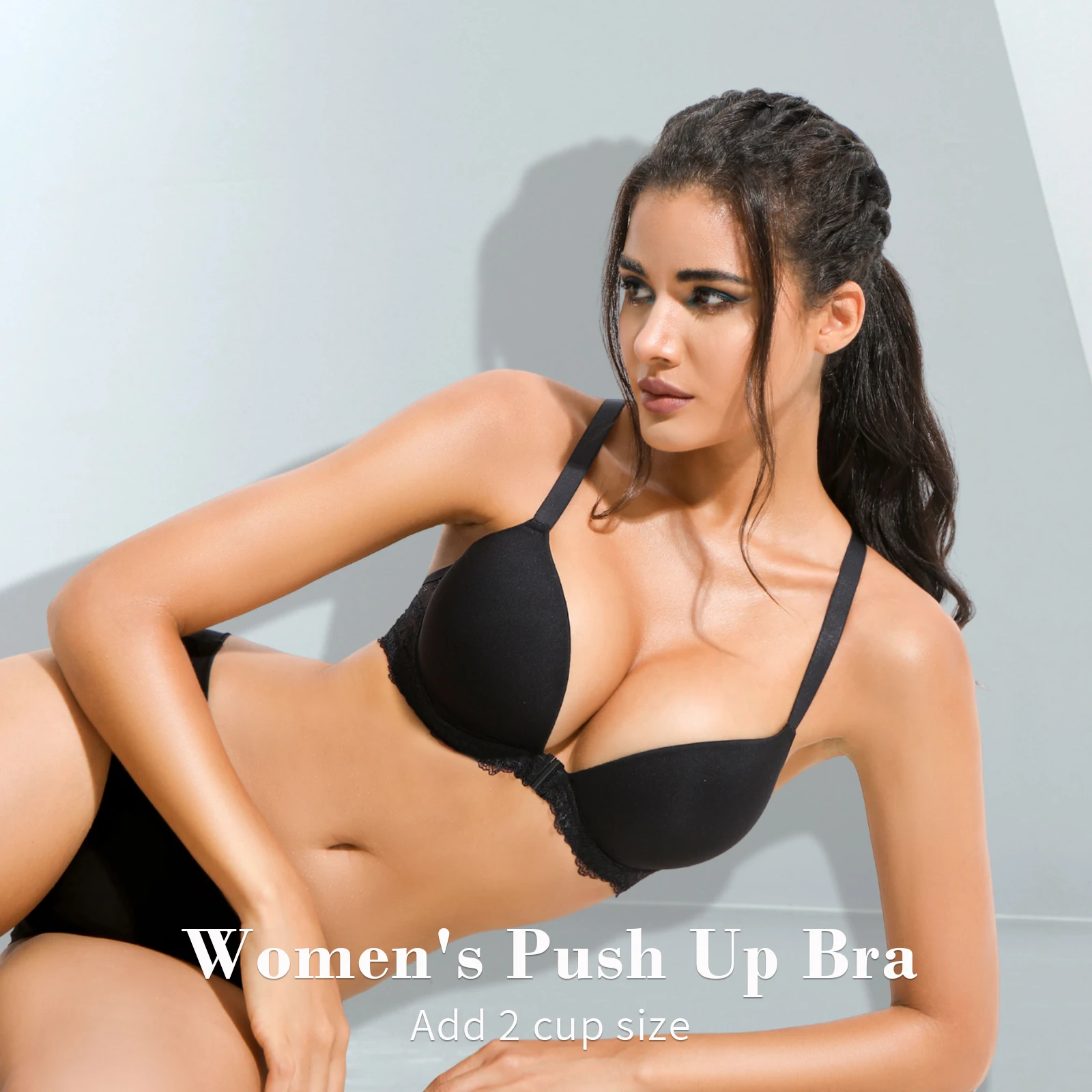 YBCG Push Up Bras For Women Sexy Bra Underwire Thick Padded Lace Bra Mesh Back Adjusted Underwear Front Buckle