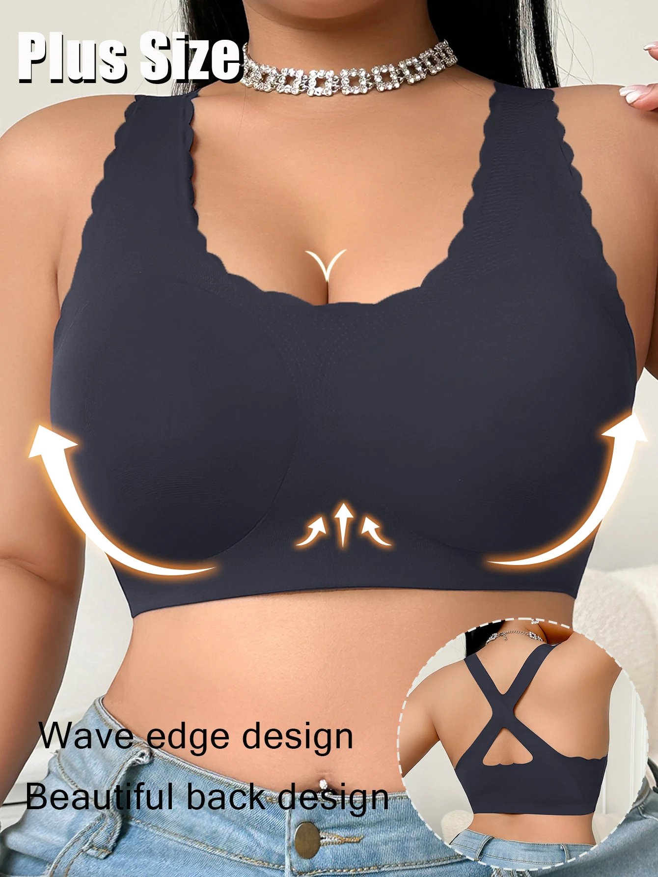 Sujetador de moda para mujer, sujetador fino de una pieza, diseño de belleza en la espalda, ropa interior deportiva cómoda, lencería de Color sólido de talla grande XL-4XL