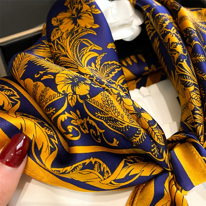 100% Pure Silk Scarf Women Spring Summer Square Neck Scarves Foulard Female Bandana Hiagh Quality Solid Bufanda 2024