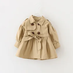 Trench Coat For Girl Children's Spring Cute Long Jacket 2024 New Kids Khaki Casual Outerwear Baby Khaki Fashion Windbreaker