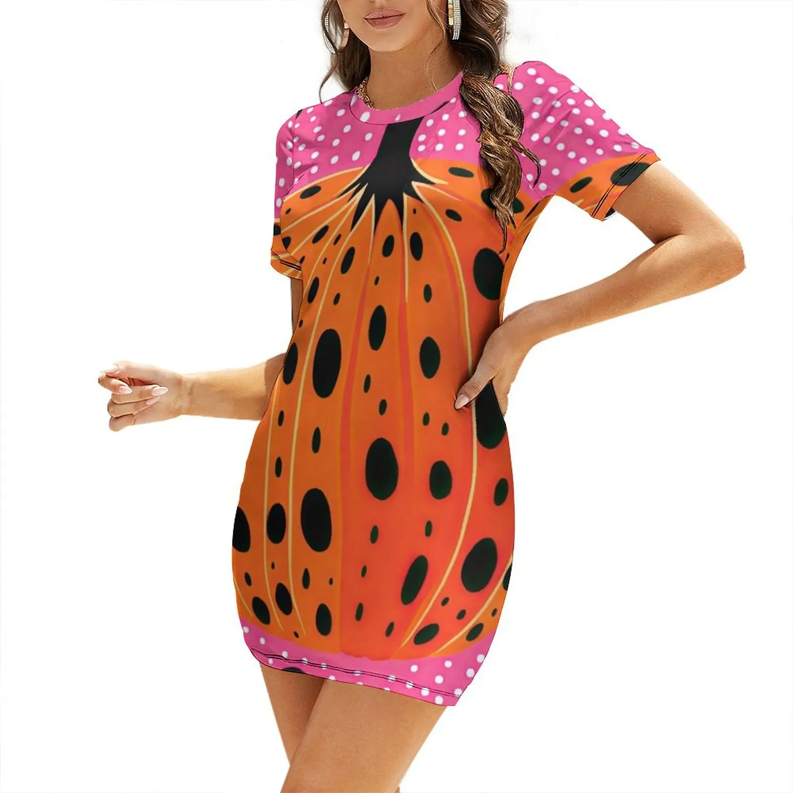 

Style Pumpkin with Dots Pink Modern Art Print Short Sleeved Dress elegant party dress for women 2025 Dress for girls