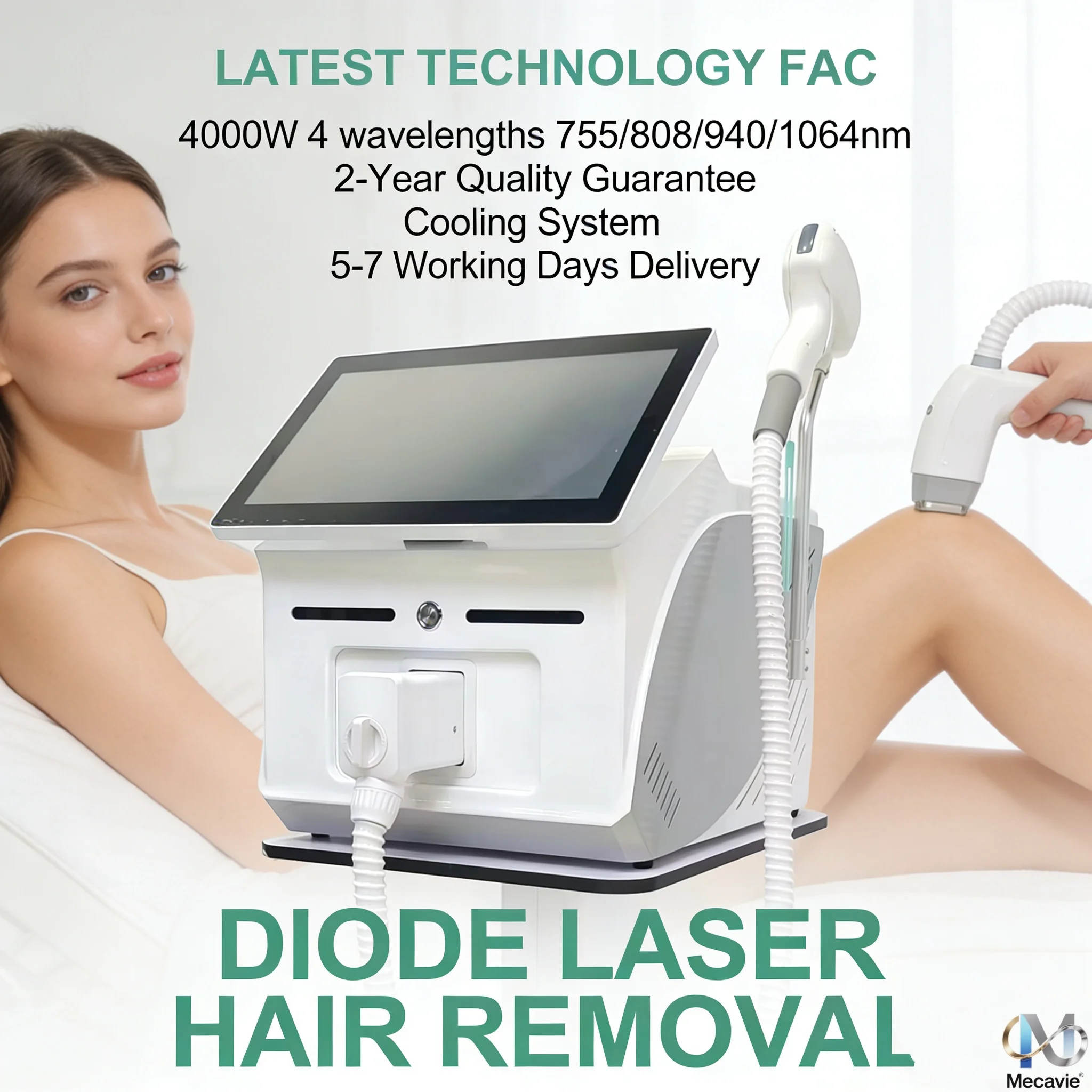 

2025 Upgraded 4-Wave Laser Hair Removal 4000W 4 Wave 808nm/755nm/940nm/1064nm Diode Cooling – Permanent Beauty Hair Removal