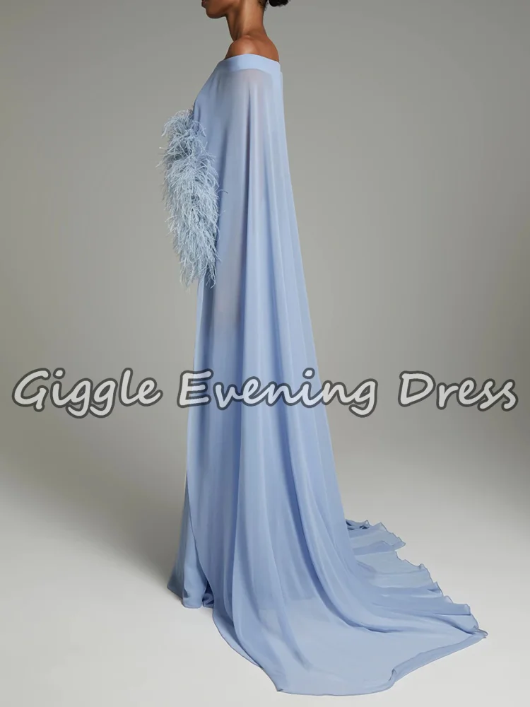 Abiti da ballo da donna con mantella elegante Abito da sera con spalle scoperte in piume di lusso Abito lungo da festa senza spalline a sirena in chiffon personalizzato