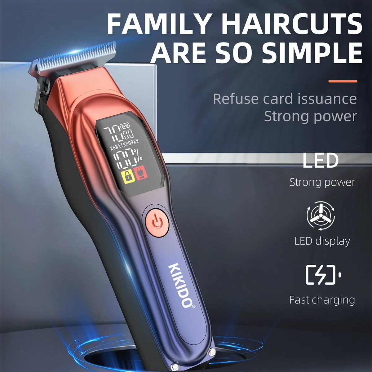 KIKIDO Electric Barber Pusher with LED Screen Display USB Fast Charging Professional Barber for Children Adults Universal