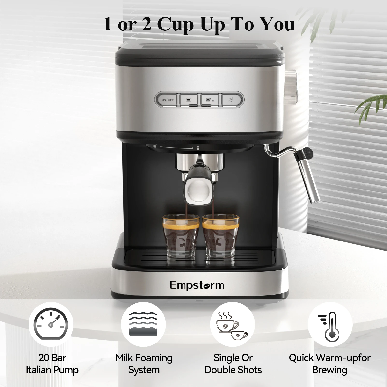 Empstorm 20 Bar Espresso Coffee Machines Latte &Cappuccino Maker Home Stainless Steel Turkish Other Coffee Maker Machine