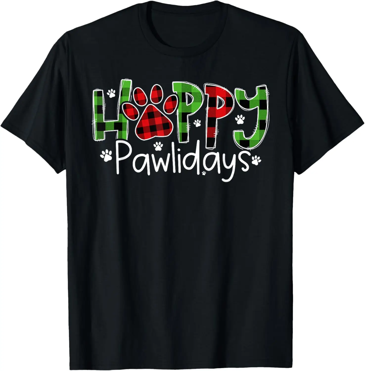 Happy Pawlidays Buffalo Plaid Christmas Dog Paws Costume T-Shirt