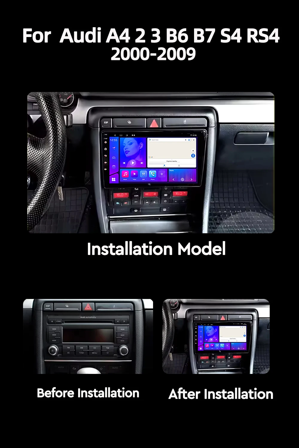 Radio Multimedia Android 16 para Audi A4 2 3 B6 B7 S4 RS4 2000 - 2009, Reproductor GPS, Navegador, Estéreo, 4G, WIFI, CarPlay, Pantalla Táctil 4