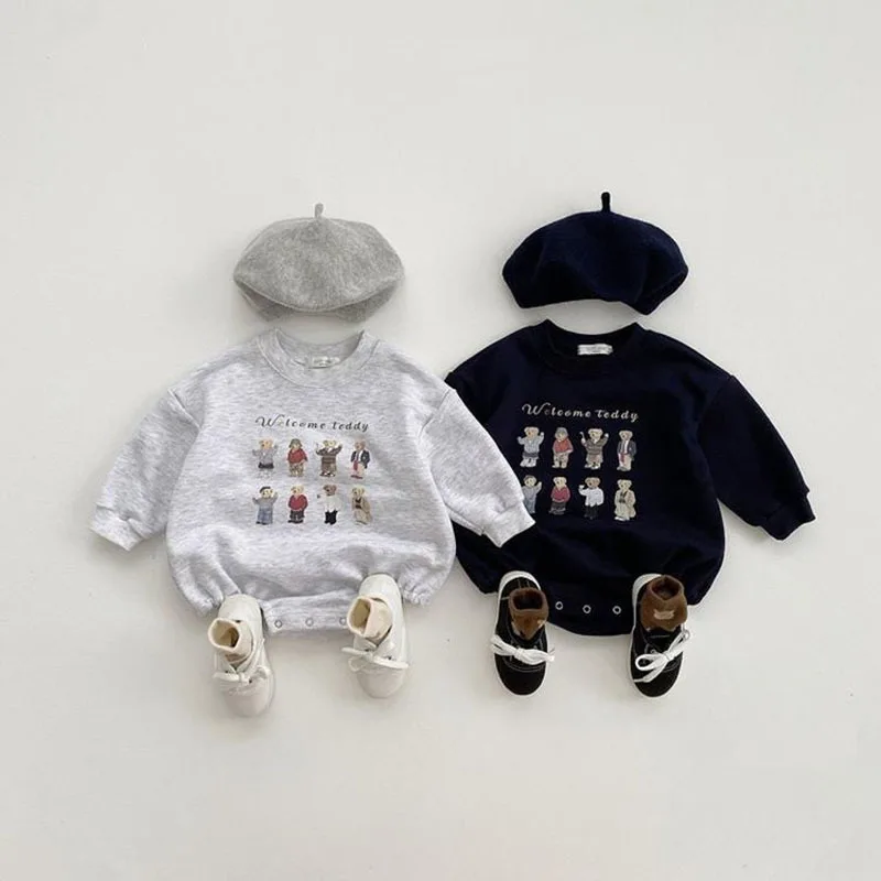 2024 New Baby Long Sleeve Cartoon Bodysuit Cotton Infant Casual Jumpsuit Fashion Bear Print Newborn Boy Girl Clothes 0-24M