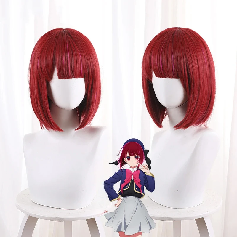 Oshi No Ko Short Bobo Wig Red Mixed Pink Wig Arima Kana Cosplay Wig Heat Resistant Synthetic Cosplay Halloween Party Anime Wigs