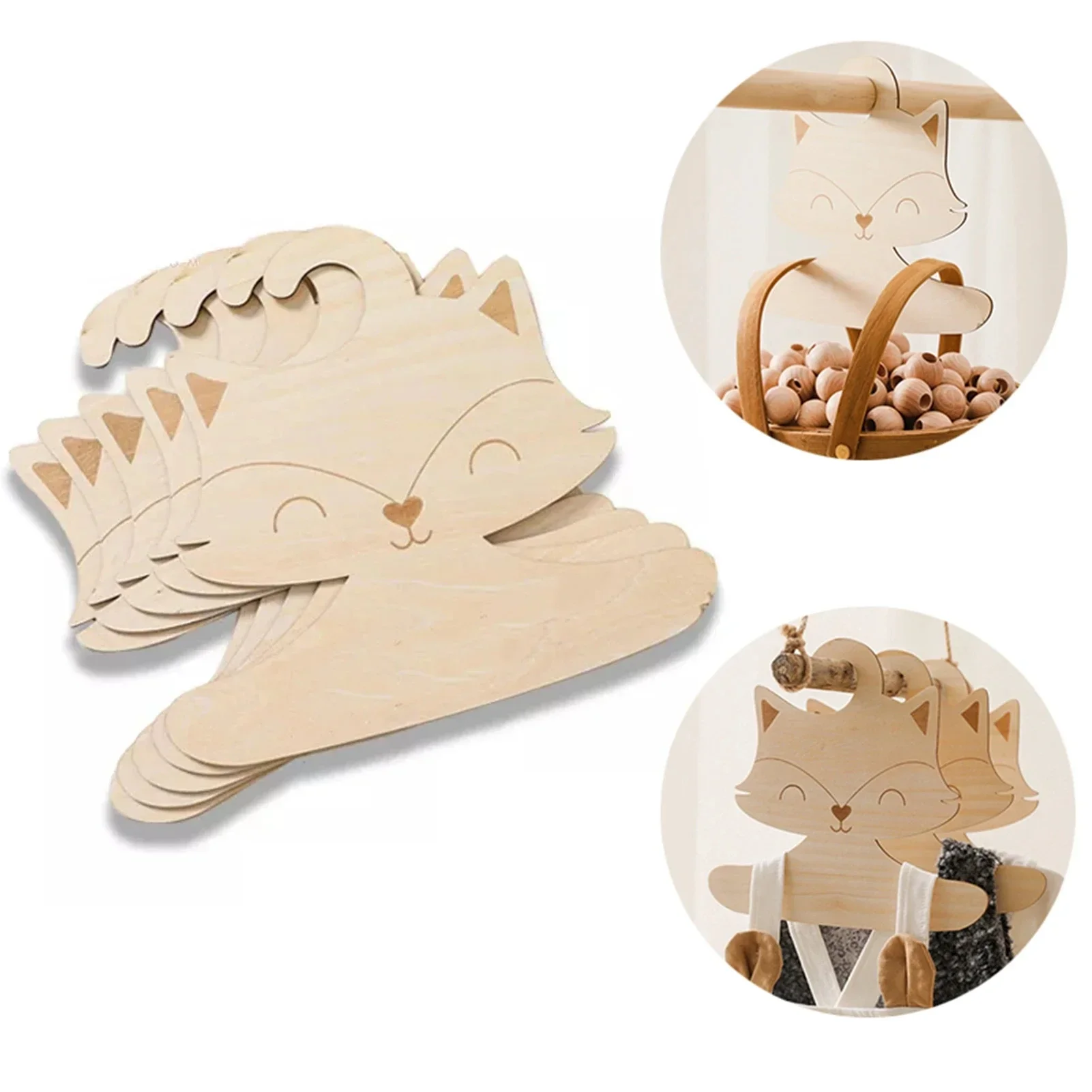 Cute Fox Wooden Clothanger, cabide de calças de bebê criativo, cabide pequeno para crianças, cremalheira de armazenamento estilo nórdico, 5 pcs, 10pcs