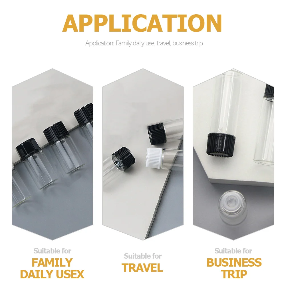 50 قطعة زجاجات الزيوت العطرية الزجاج السفر مانعة للتسرب إعادة الملء زجاجة فرعية فارغة لوشن واقية من الشمس الشامبو مكيف
