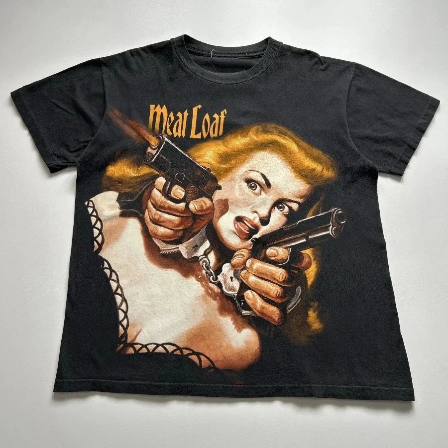 Vintage Meat Loaf T Shirt Large Black 1996 90s Tour Graphic Short Sleeve O-Neck Casual Street Fashion Tee for Men Women  Wear