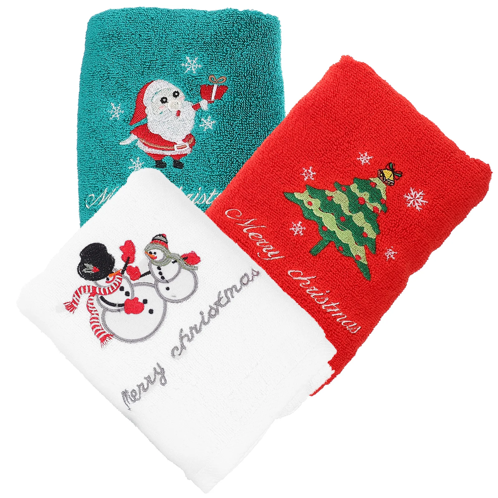 

3Pcs Cotton Christmas Hand Towels Xmas Towel Soft Absorbent Washcloths Quick Dry Useful for Bathroom Kitchen Facial Use