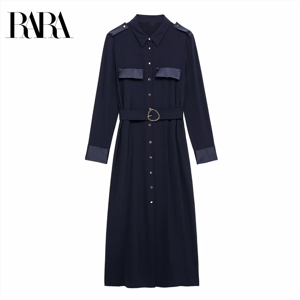 

2024 RARA lapel shirt-style loose dress with belt single-breasted long-sleeved skirt female autumn and winter new