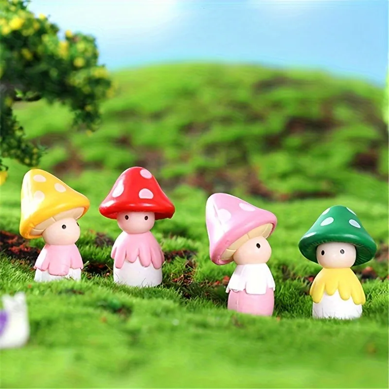 8pcs Mushroom Fairy Dolls Garden Decor Ornaments Creative Resin Micro Mushroom Cartoon Statues for Garden Decoration Supplies