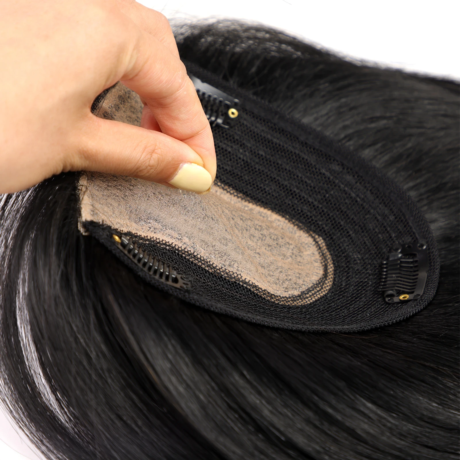 12inch Human Hair Topper Natural Black Real Hair Topper Clip In Hairpiece for Hair Loss Realistic Soft Hair for Women Daily Use