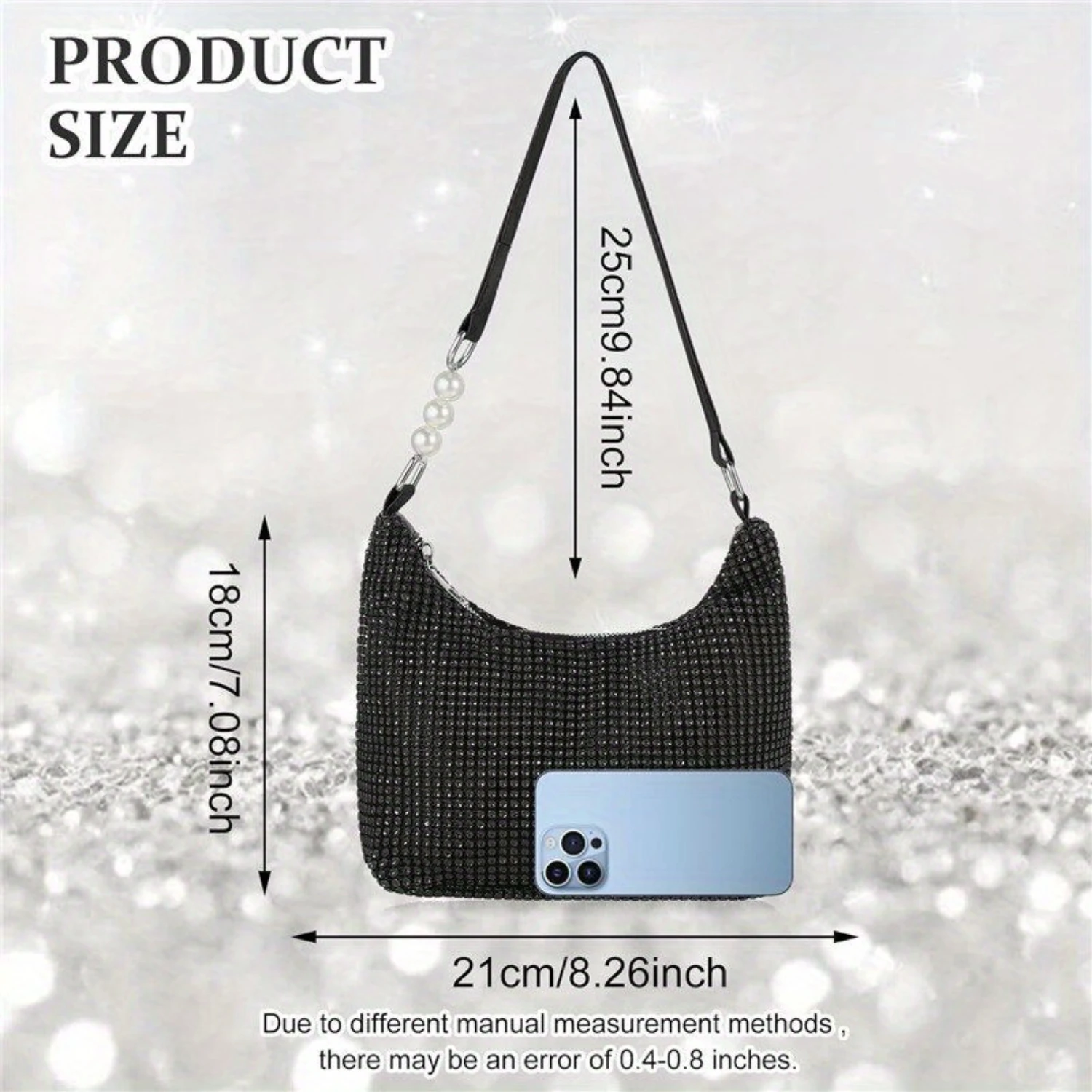 Women's Rhinestone Evening Clutch Bag - Sparkly Shoulder Handbag - Elegant Armpit Bag